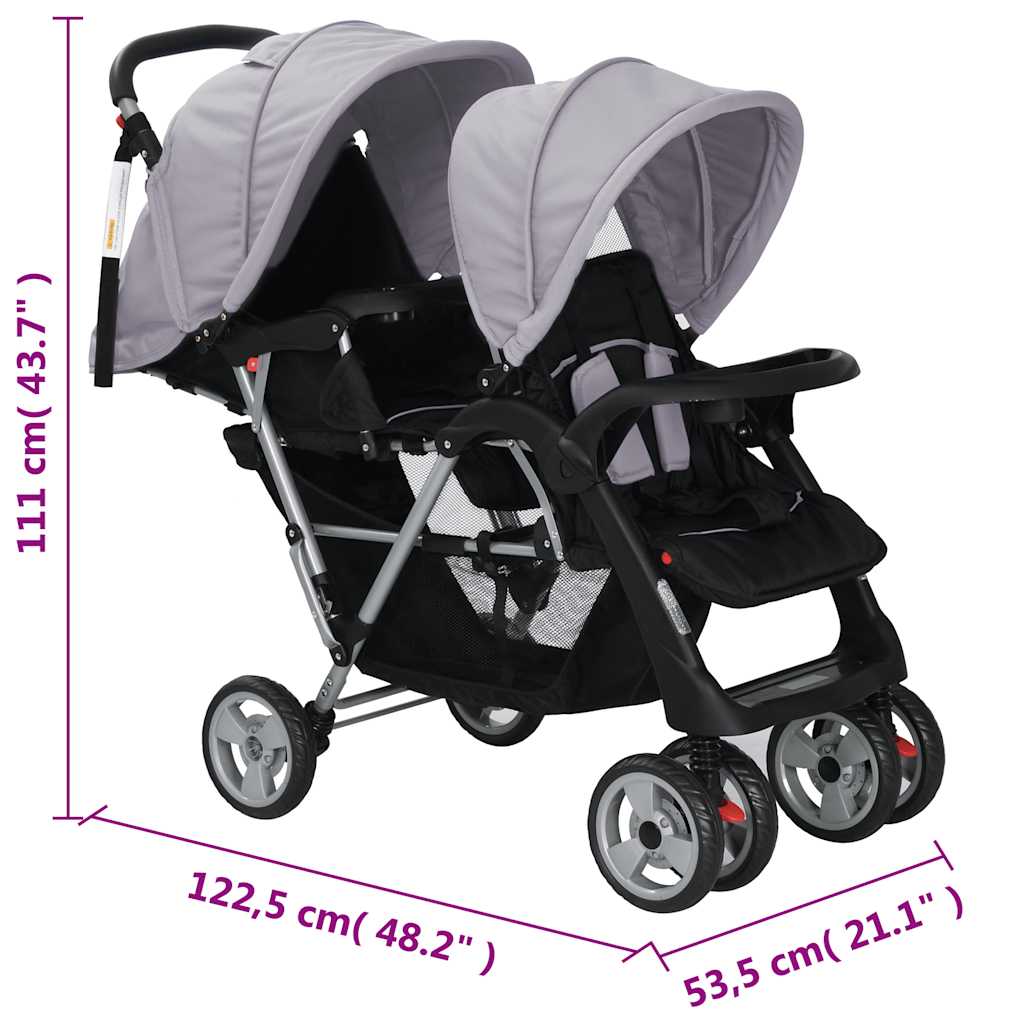 Tandem-Kinderwagen Stahl Rot und Schwarz