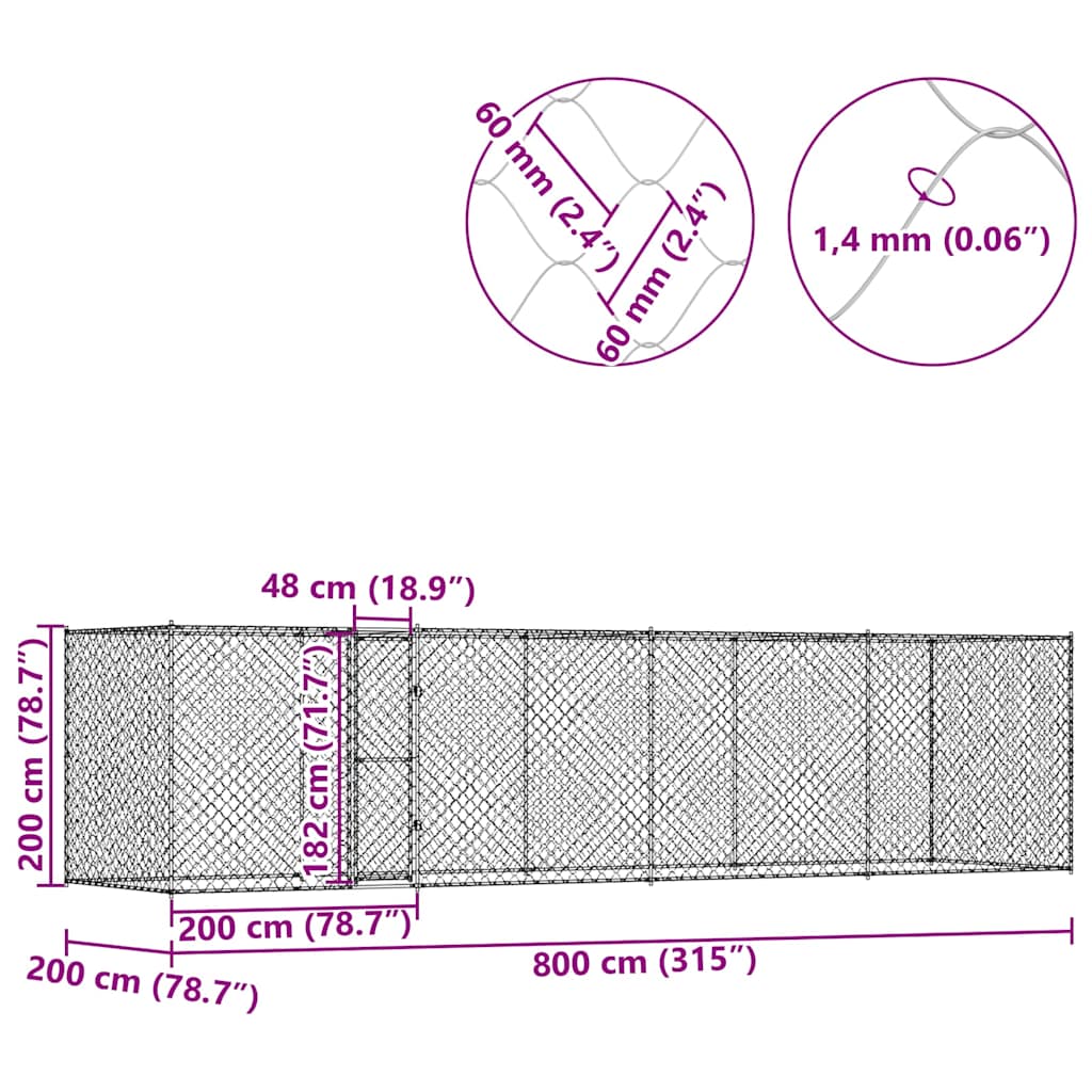 Hundezwinger mit Tür Grau 2x2x1,5 m Verzinkter Stahl