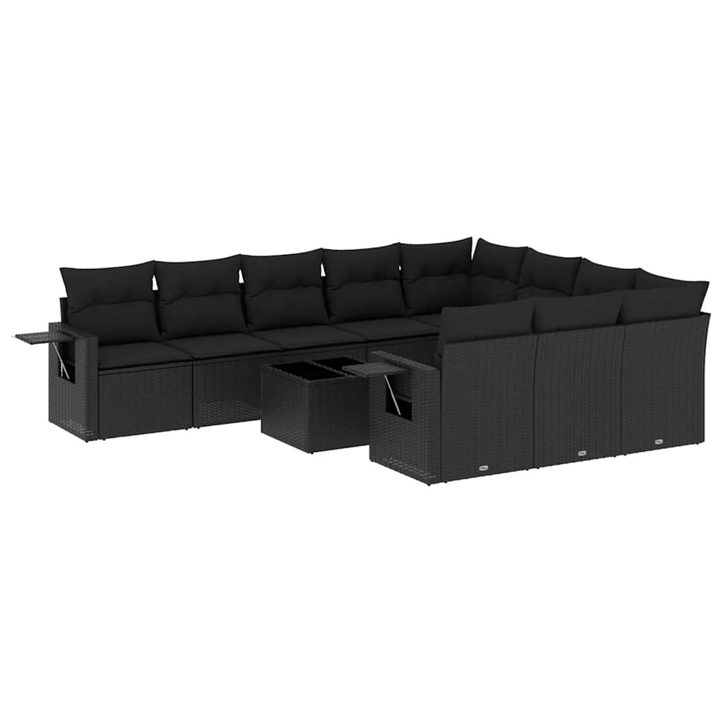 10-tlg. Garten-Sofagarnitur mit Kissen Schwarz Poly Rattan