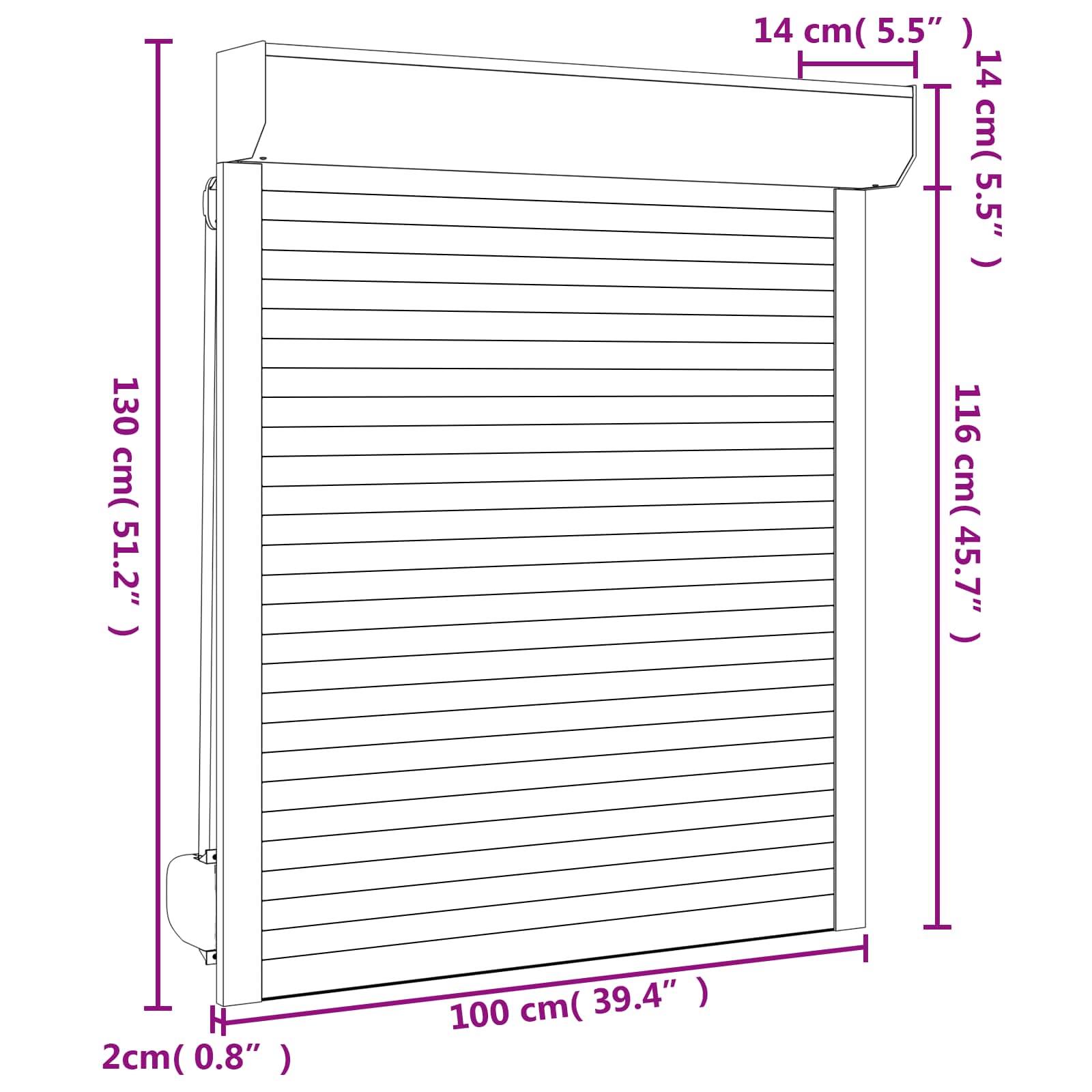 Rollladen Weiß 70 x 100 cm Aluminium und Polyurethan