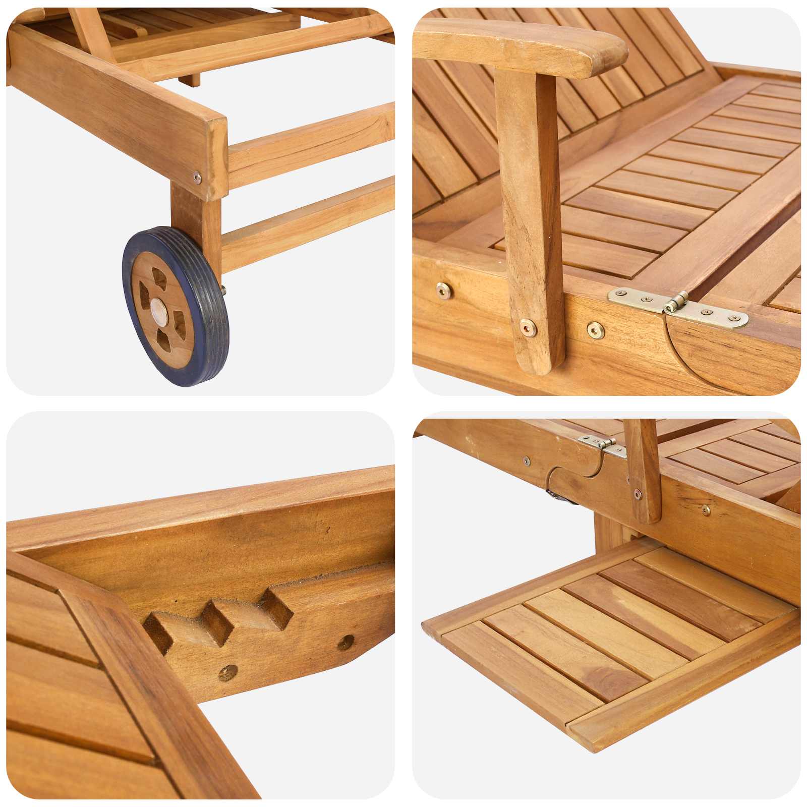Sonnenliege 1-Person Braun Massivholz Teak