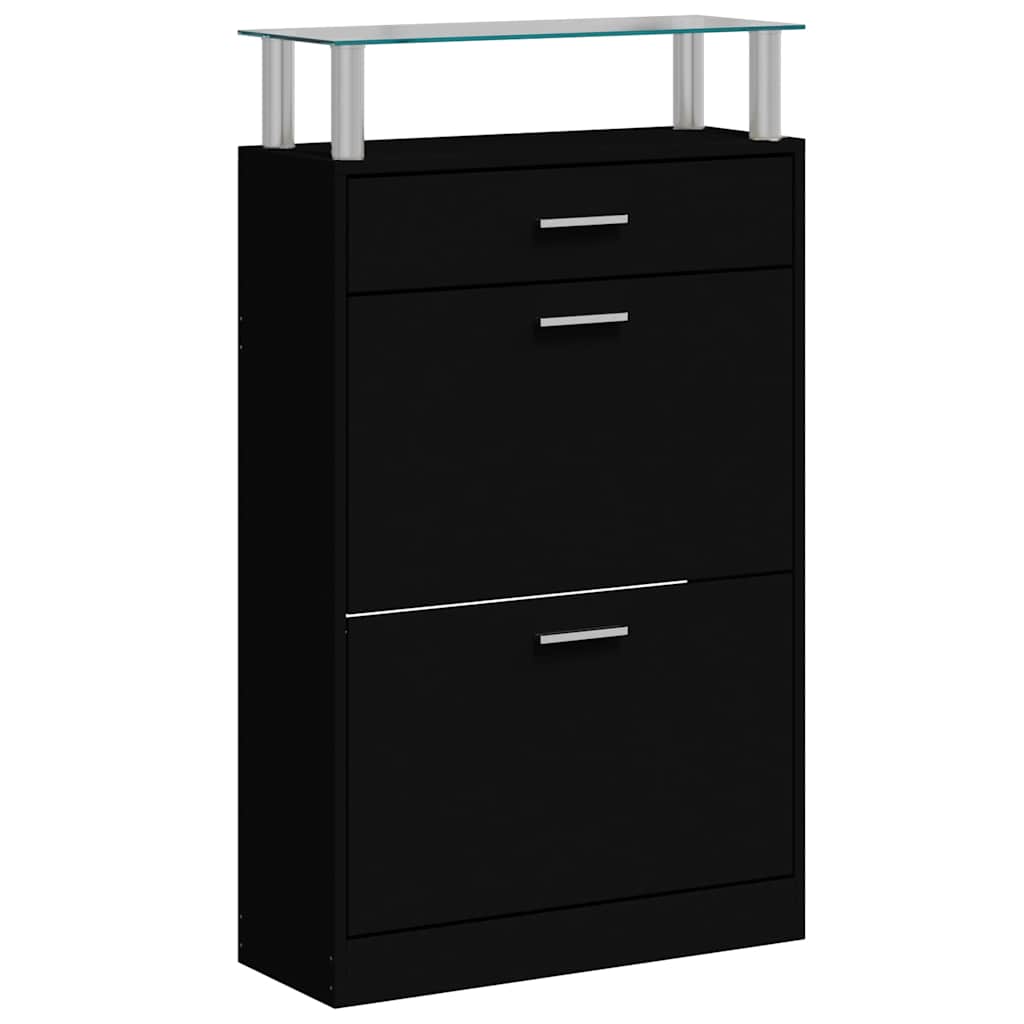Schuhschrank mit Schubfach und oberem Glasregal Holz Weiß