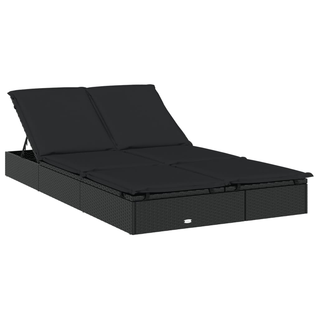 2-Personen-Sonnenliege mit Dach Braun 211x112x140 Poly Rattan
