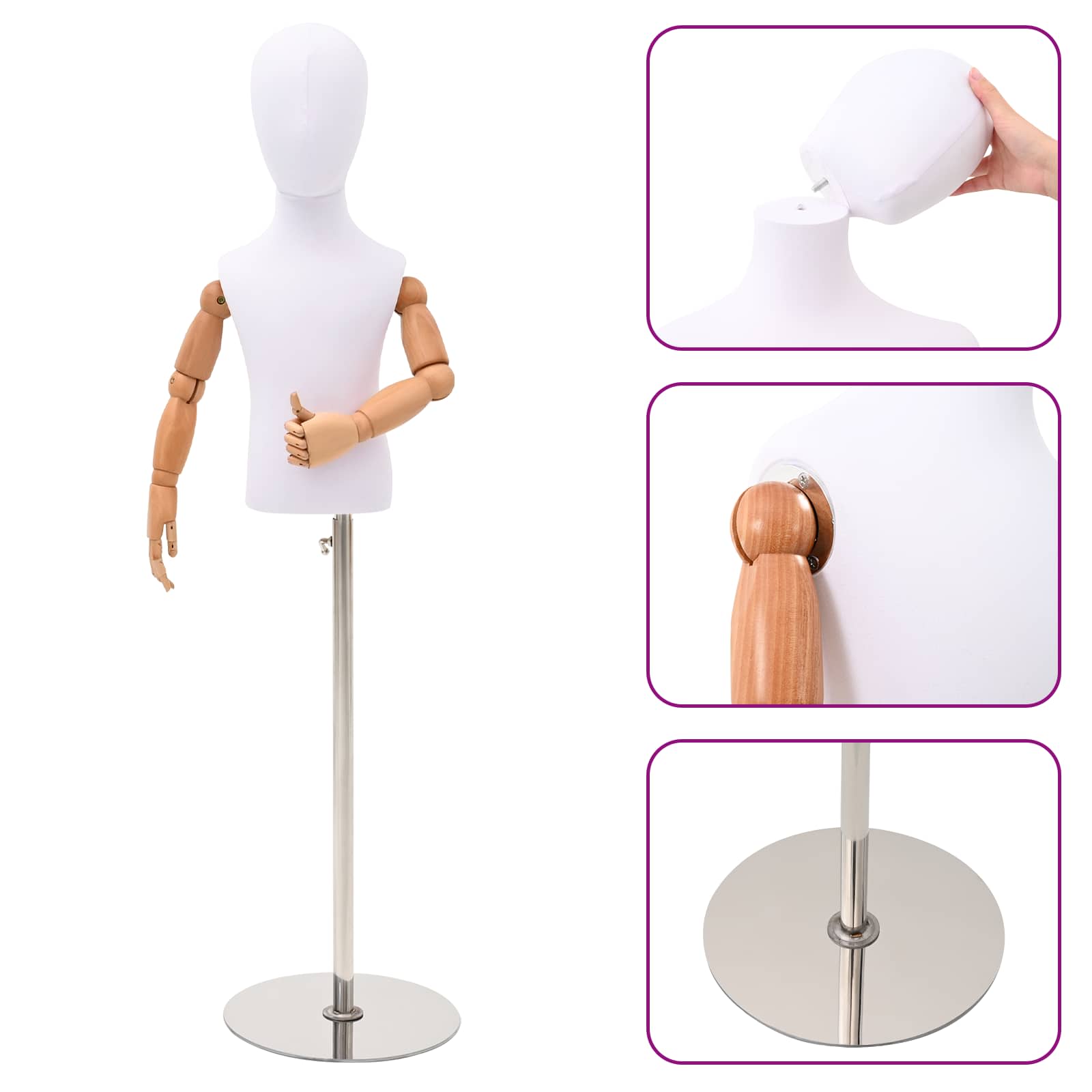 Verstellbares 120-150 cm Mannequin mit Basis Unisex PP Weiß