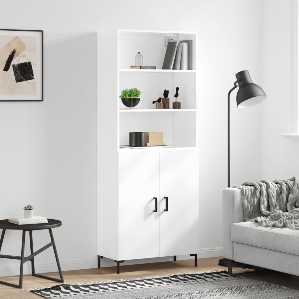 Highboard Hochglanz-Weiß 69,5x34x180 cm Holzwerkstoff