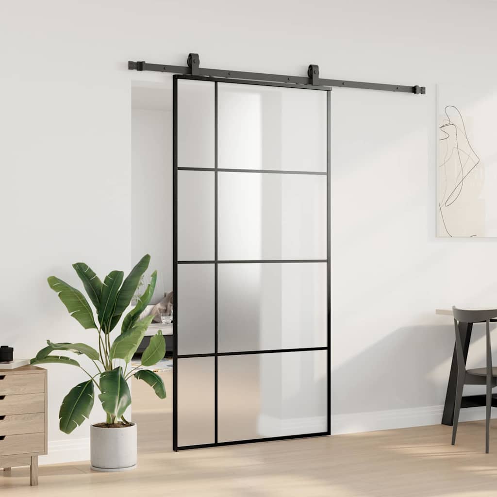 Schiebetür mit Beschlag Schwarz 76x205 cm ESG-Glas