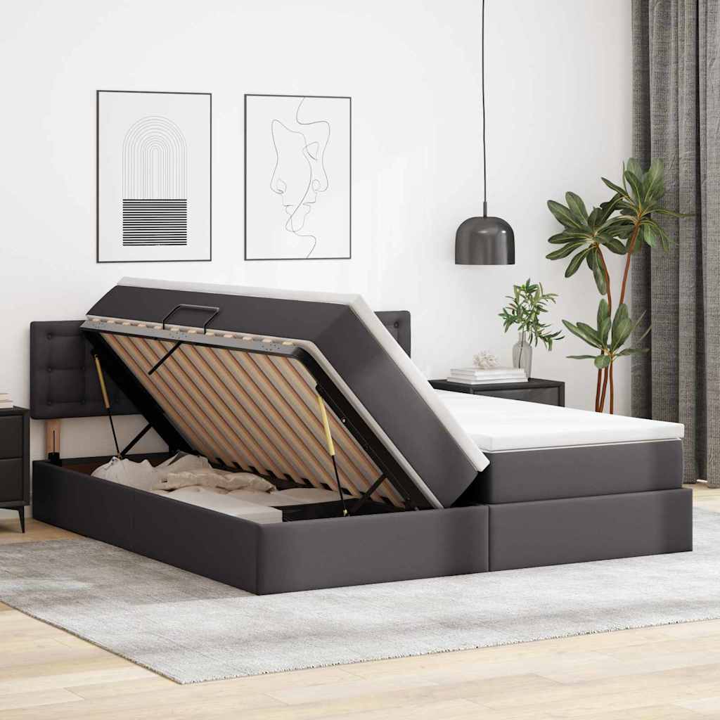 Bett mit Stauraum und LED Schwarz 180 x 200 cm Kunstleder