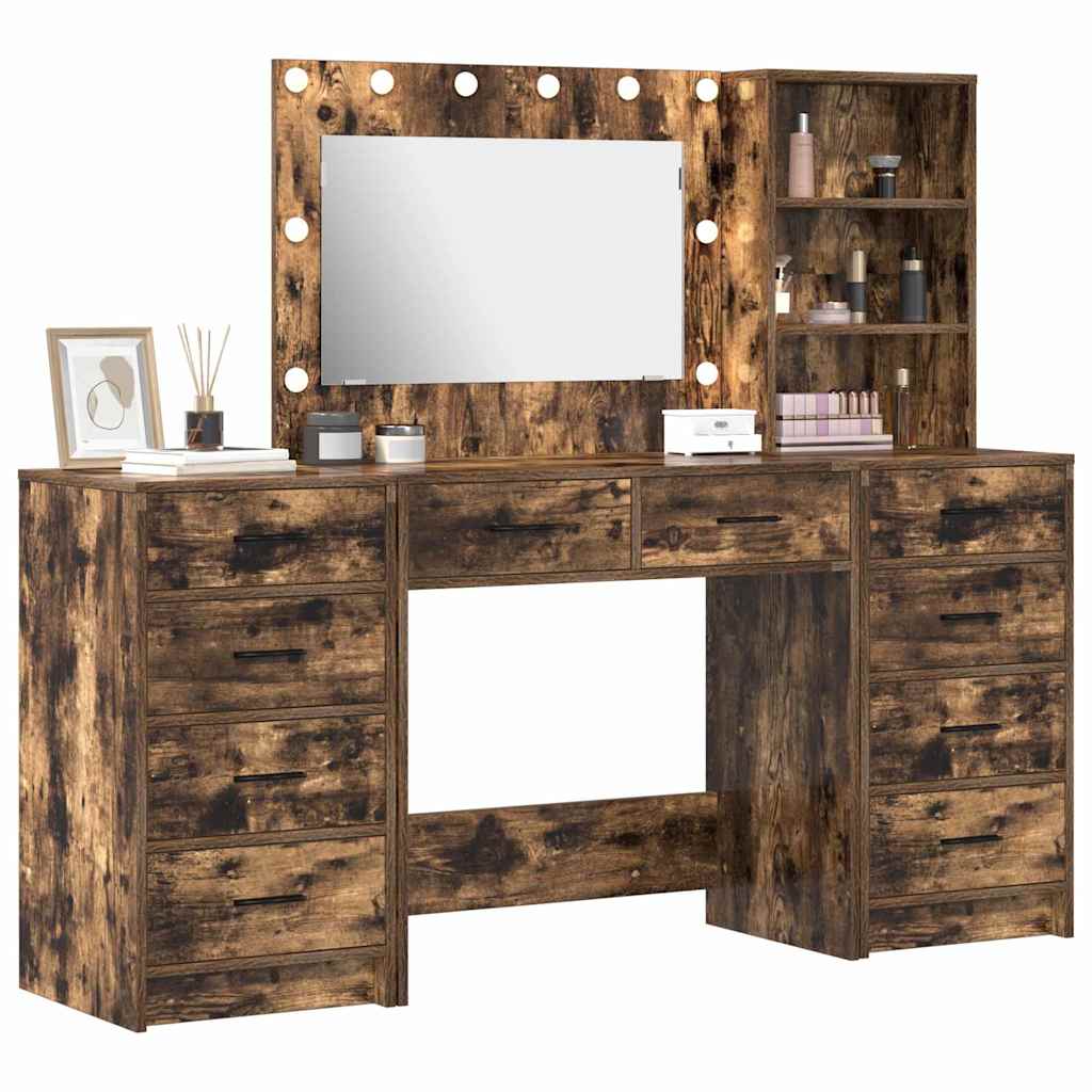 Schminktisch mit Spiegelbeleuchtung 3 pcs Weiß Holzwerkstoff
