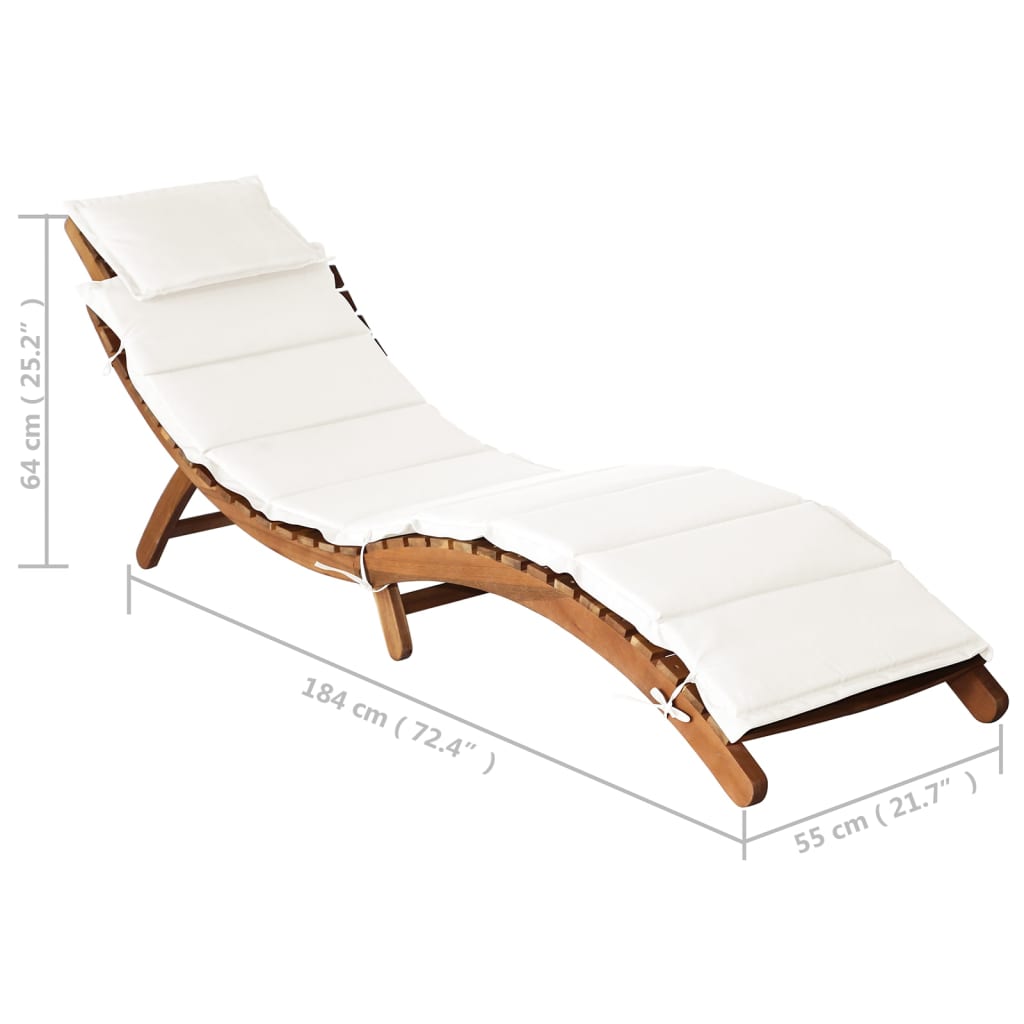 Sonnenliege mit Auflage Beige Massivholz Akazie