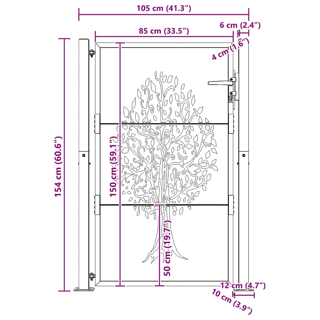 Gartentor 100x75 cm Cortenstahl Baumdesign