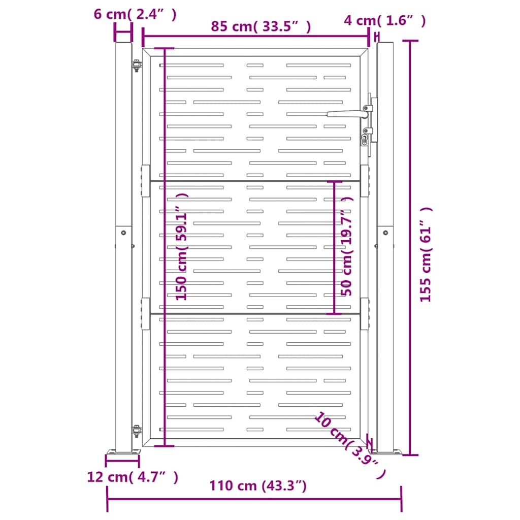 Gartentor Anthrazit 100x175 cm Stahl Quadratisches Design