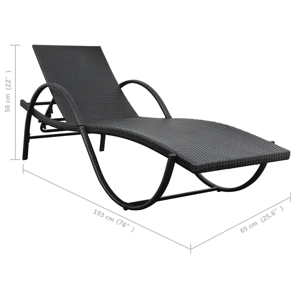 Sonnenliege mit Auflage & Tisch Poly Rattan Braun