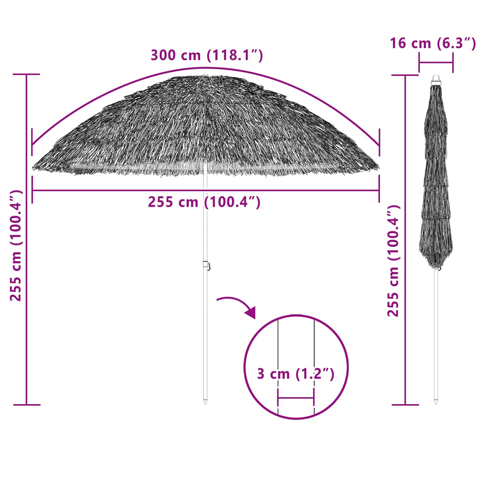 Strandparasol Natur 160 x 160 x 196 cm Polyester und Stahl