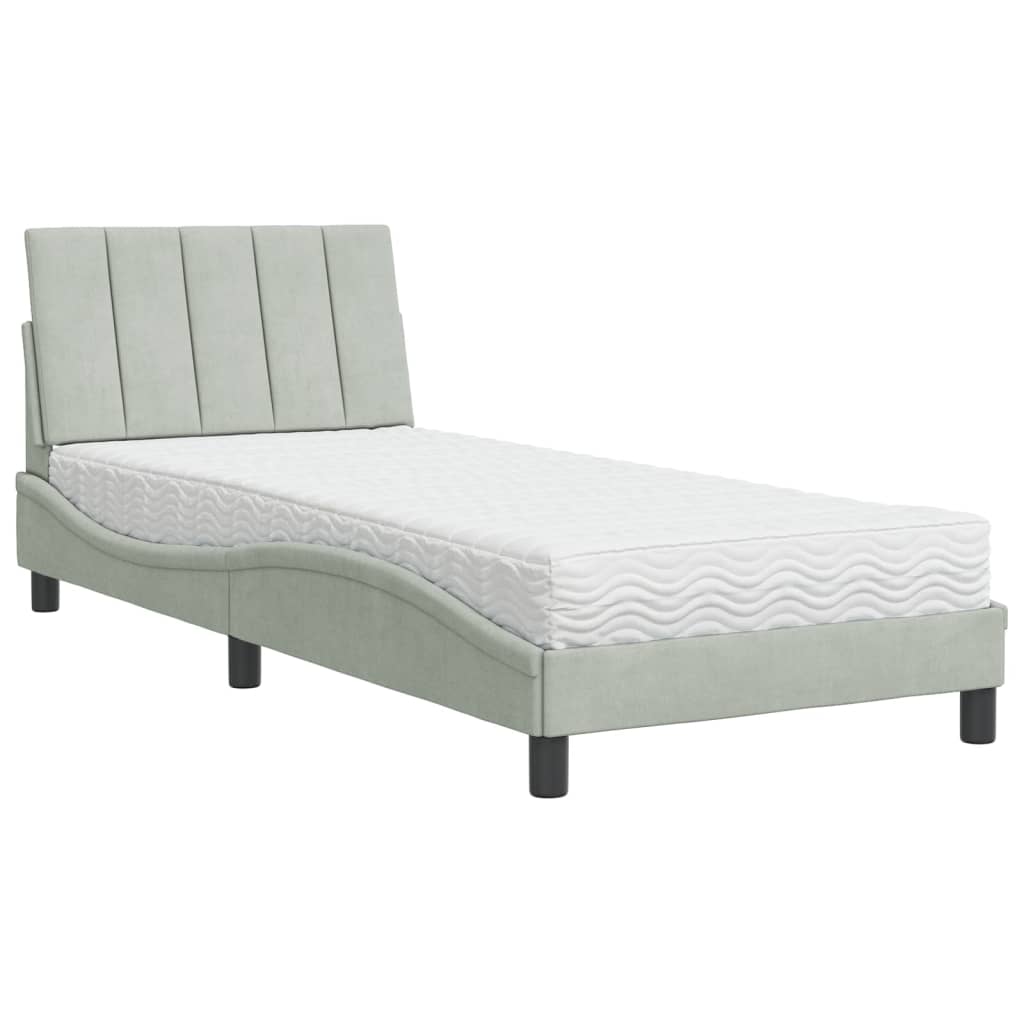 Bett mit Matratze "Hanko" Hellgrau 80x200 cm Samt