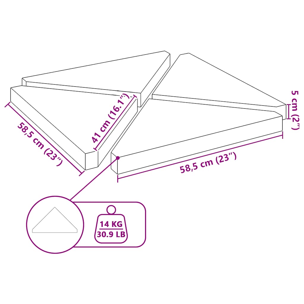 vidaXL Sonnenschirm-Gewichtsplatten 4 Stk. Grau Granit Dreieckig 14 kg