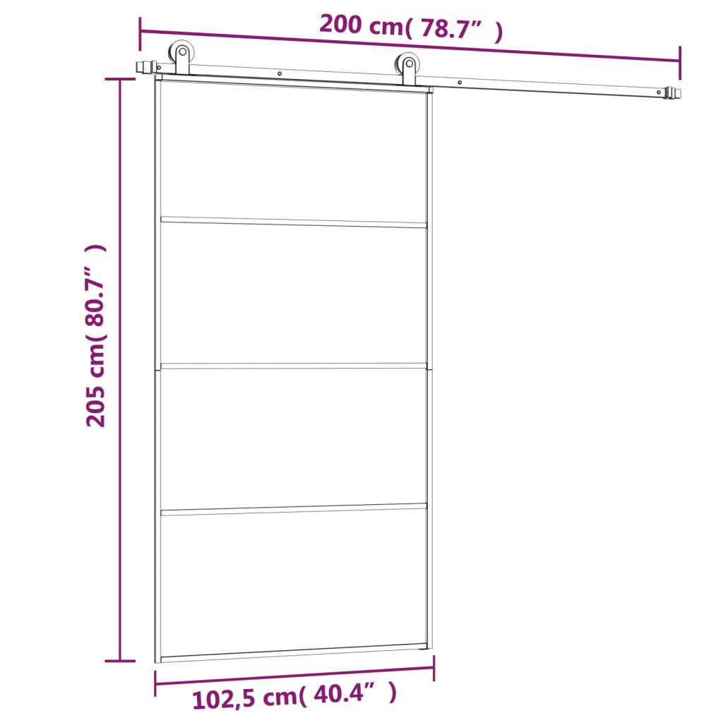 Schiebetür mit Beschlag 76x205 cm ESG-Glas & Aluminium