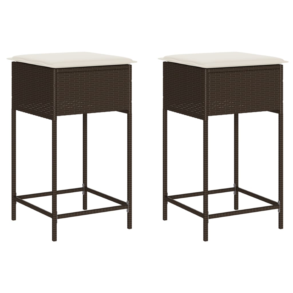 Garten-Barhocker mit Kissen 2 Stk. Schwarz Poly Rattan