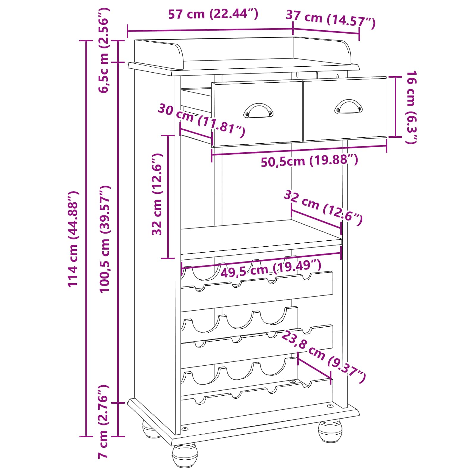 Weinschrank ASKIM Honigwachs 57 x 37 x 114 cm