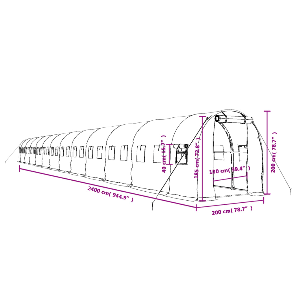 Gewächshaus mit Stahlrahmen Weiß 8 m² 4x2x2 m