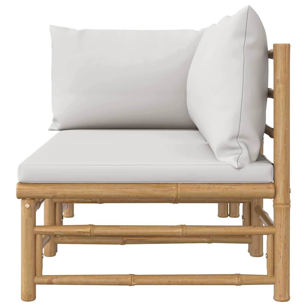 3-tlg. Garten-Lounge-Set mit Hellgrauen Kissen Bambus
