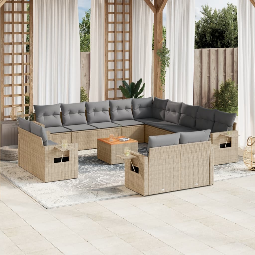 14-tlg. Garten-Sofagarnitur mit Kissen Schwarz Poly Rattan