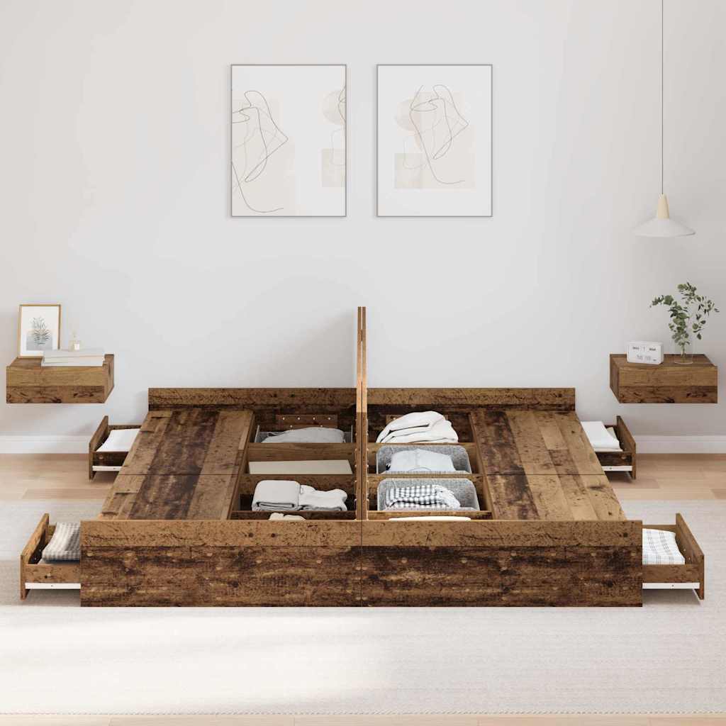 Aufbewahrungsbettgestell Weiß 200 x 200 cm Holzwerkstoff
