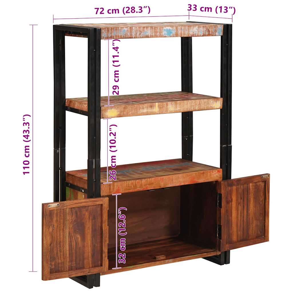 Bücherregal mit Türen Braun Massivholz Akazie und Metall