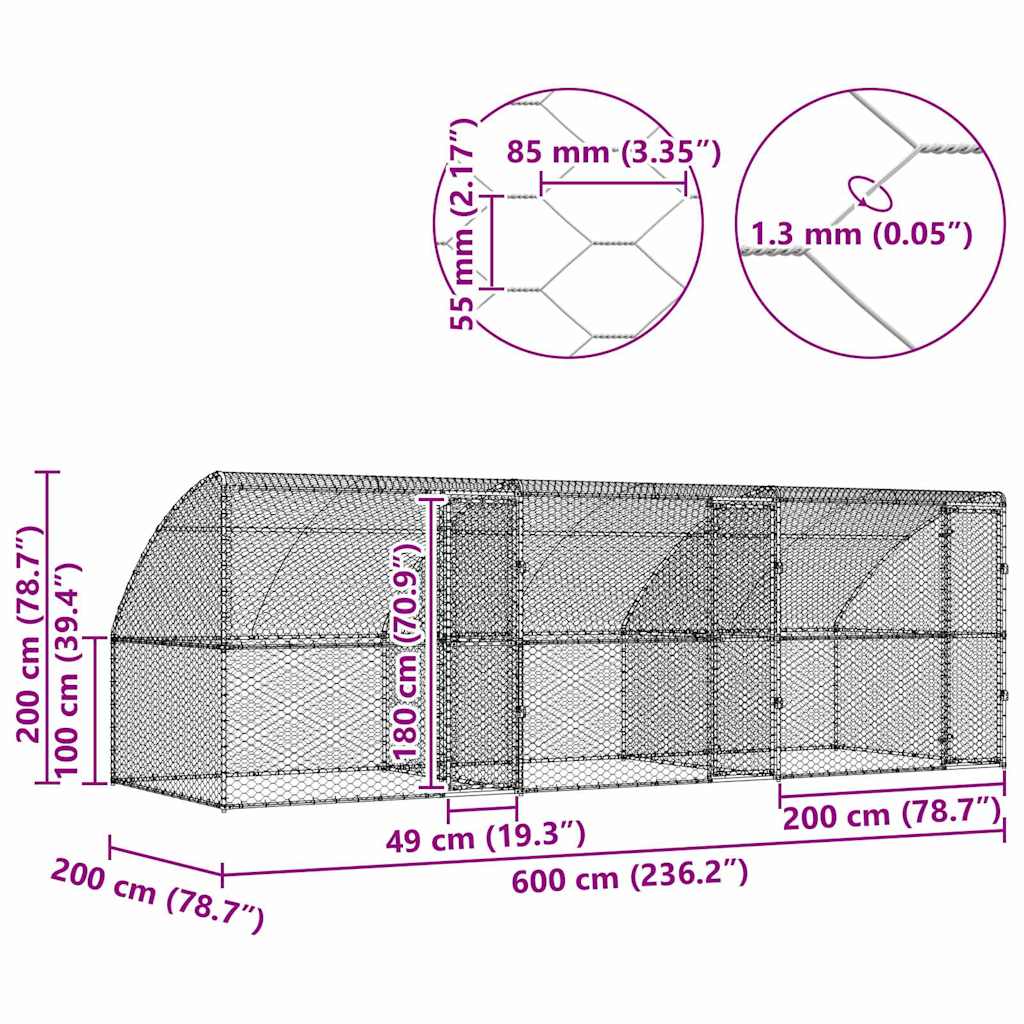 Hundekäfig 2 pcs Silber 4 x 2 x 2 m Verzinkter Stahl
