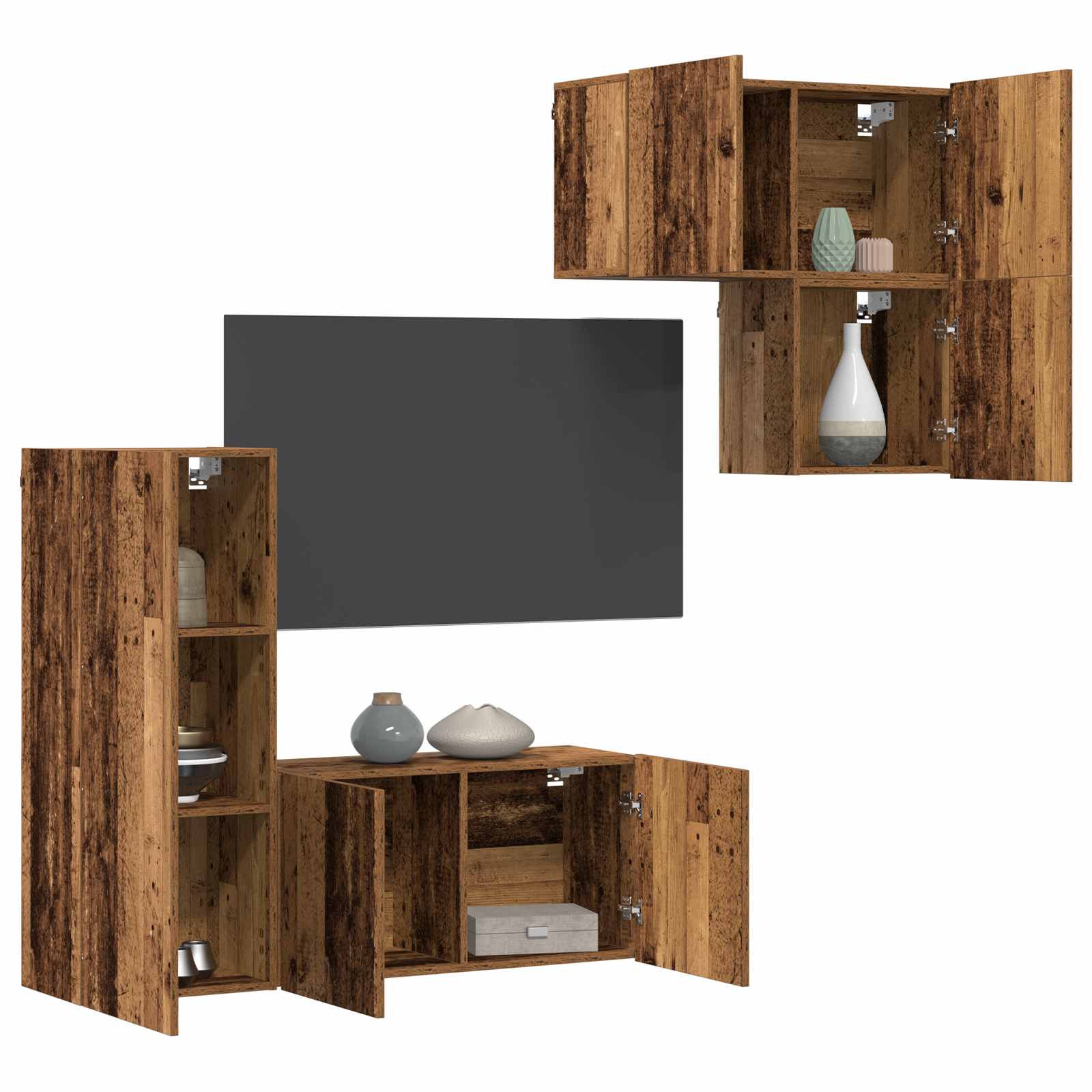 4-tlg. Wohnwand Weiß Holzwerkstoff