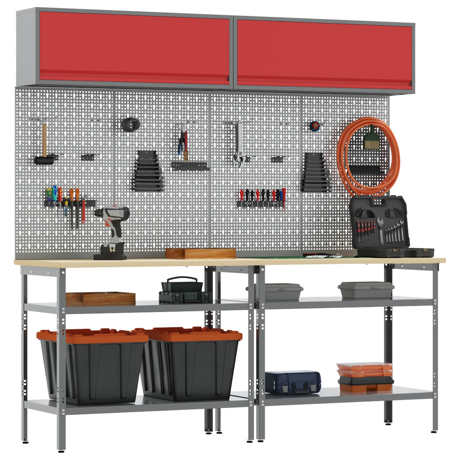 Werkbank-Set mit Schubladen 2 pcs Rot und Grau 200 x 55 x 85 cm