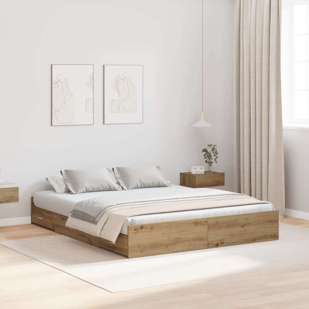 Aufbewahrungsbettgestell Weiß 200 x 200 cm Holzwerkstoff