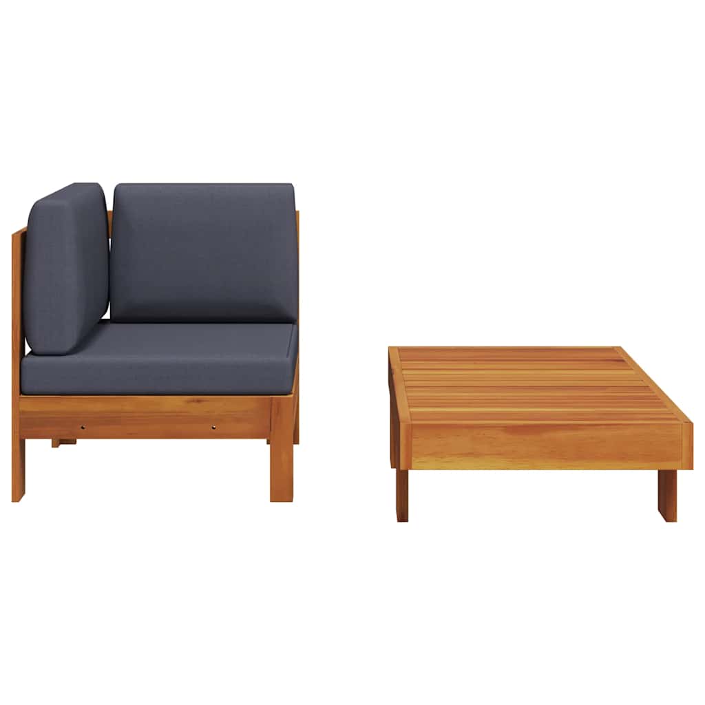 2-tlg. Garten-Lounge-Set mit Cremeweißen Kissen Akazienholz