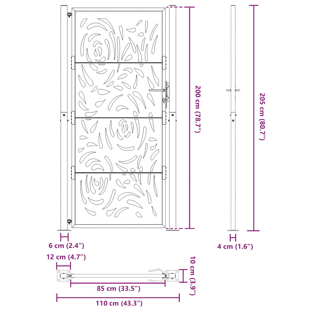 Gartentor Schwarz 100x100 cm Stahl Lichtdesign