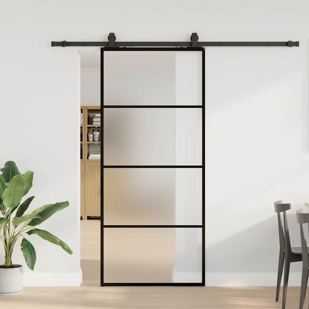 Schiebetür mit Beschlag Schwarz 76x205 cm ESG-Glas