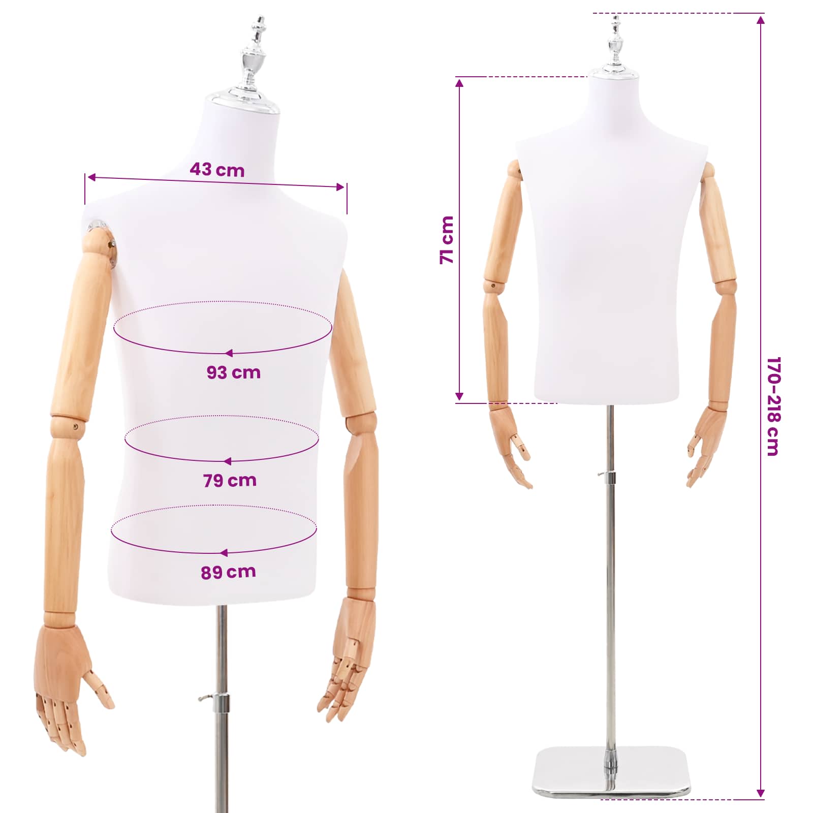 Verstellbare Mannequin 165-213 cm mit Fuß Weiblich PP Weiß