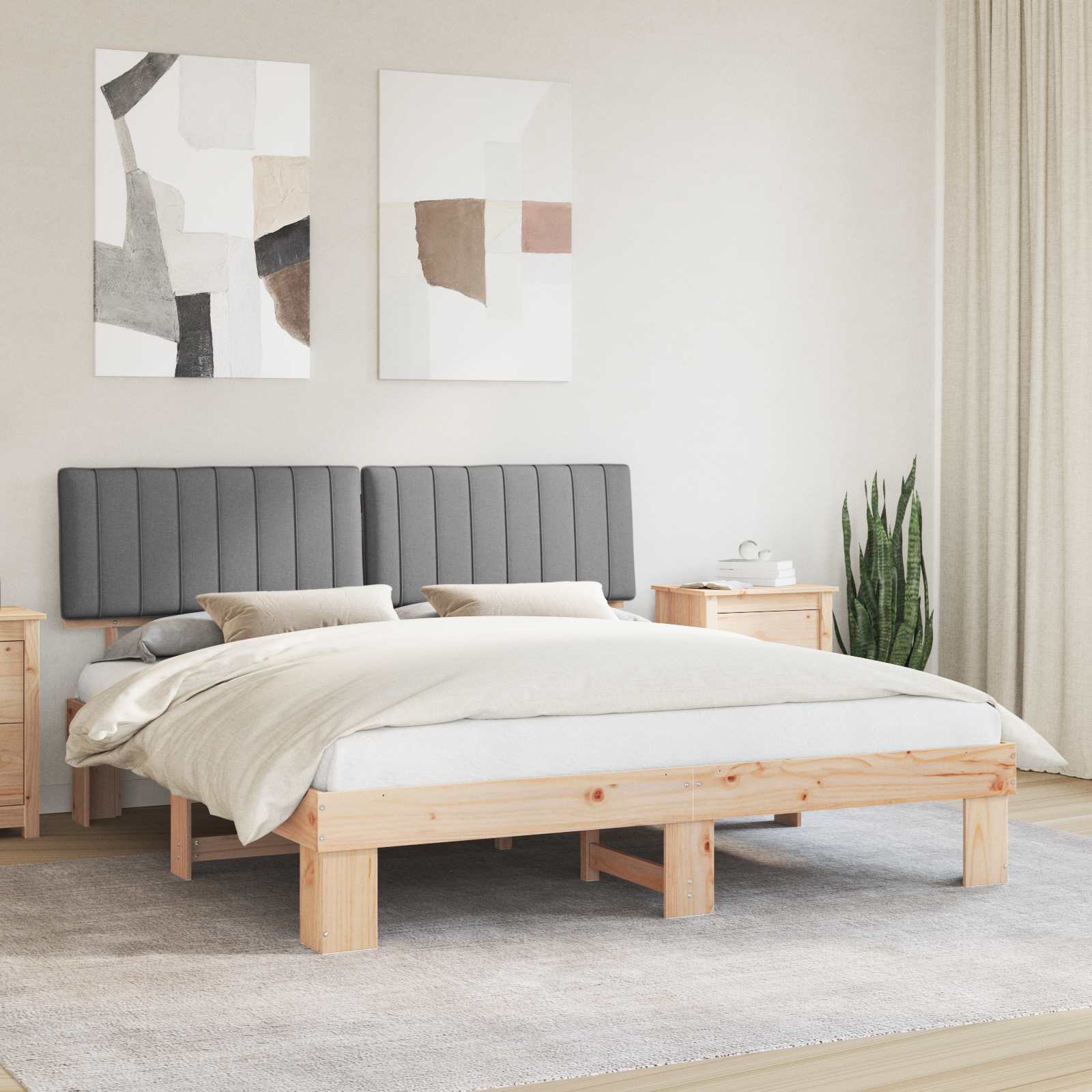 Bettgestell mit gepolstertem Kopfteil Hellgrau 200 x 200 cm