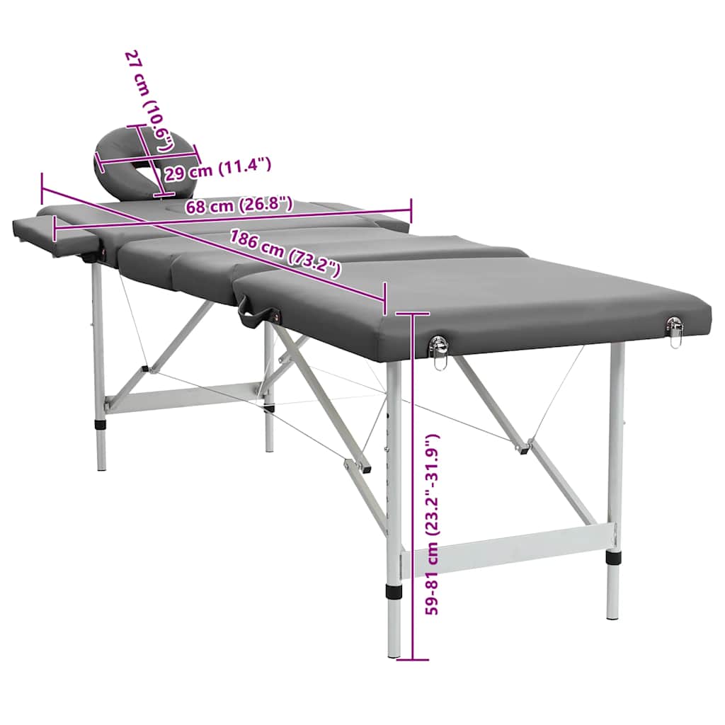 Massagetisch mit Aluminiumrahmen, faltbar 4 Zonen Blau