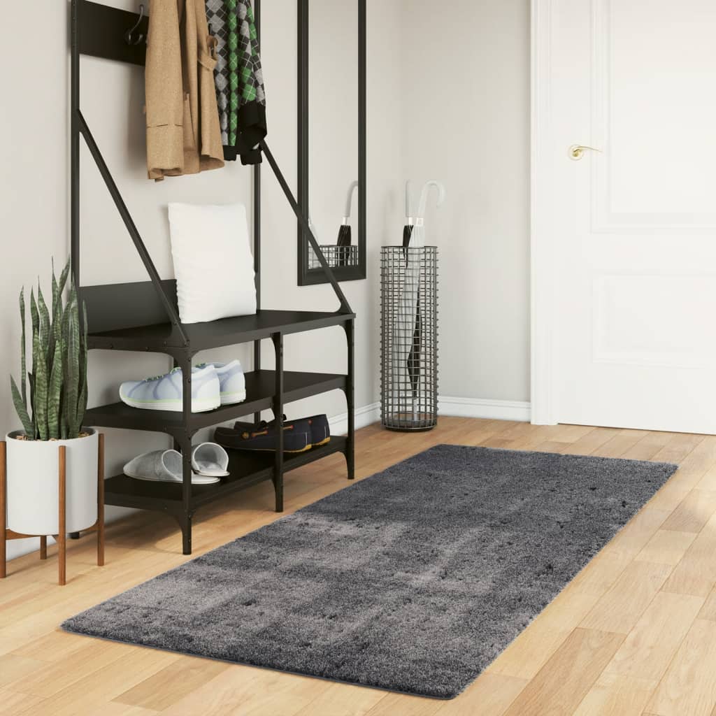 Teppich HUARTE Kurzflor Weich und Waschbar Anthrazit 60x110 cm