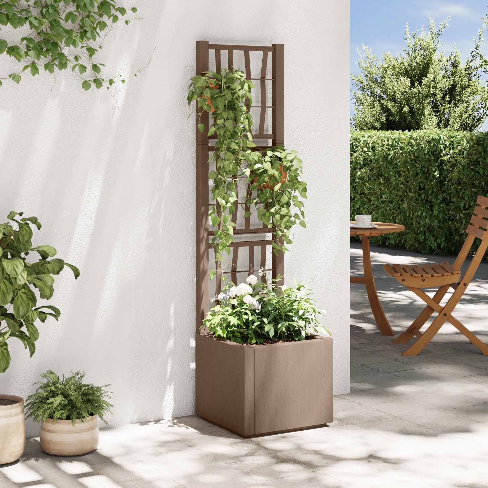 Gartenpflanzer mit Gitter Weiß 36 x 36 x 140 cm PP