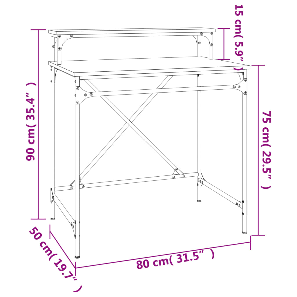 Schreibtisch Sonoma-Eiche 100x50x90 cm Holzwerkstoff und Eisen