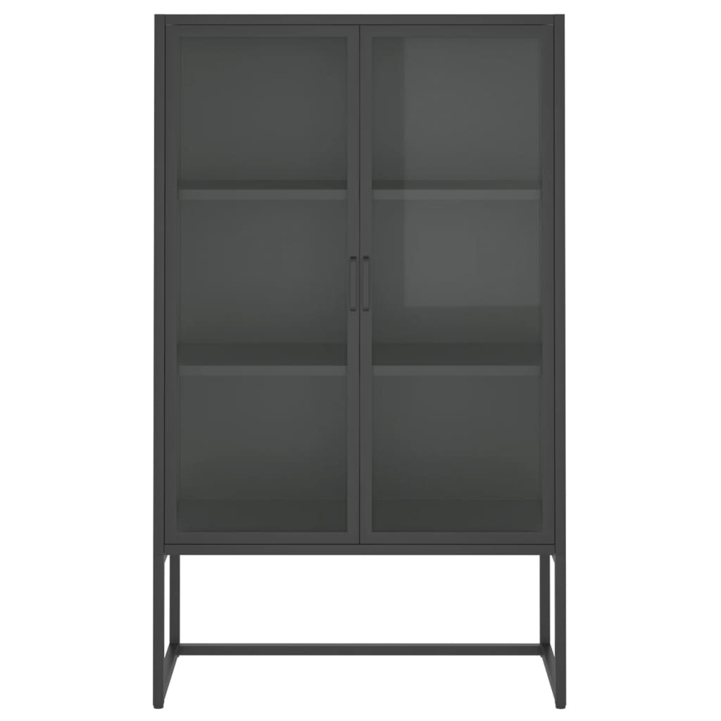 Highboard Schwarz 80x35x135 cm Stahl und Gehärtetes Glas