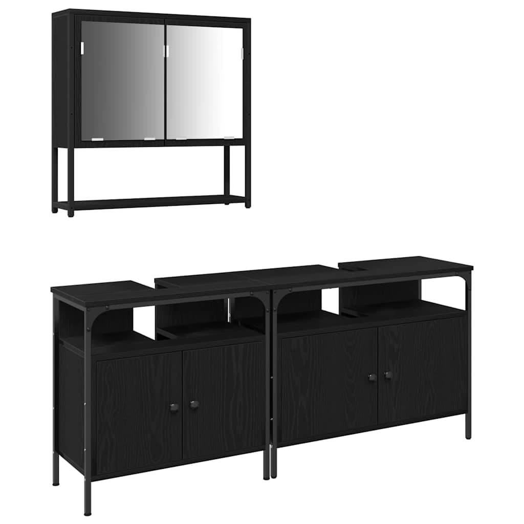3-tlg. Badmöbel-Set Schwarz Holzwerkstoff