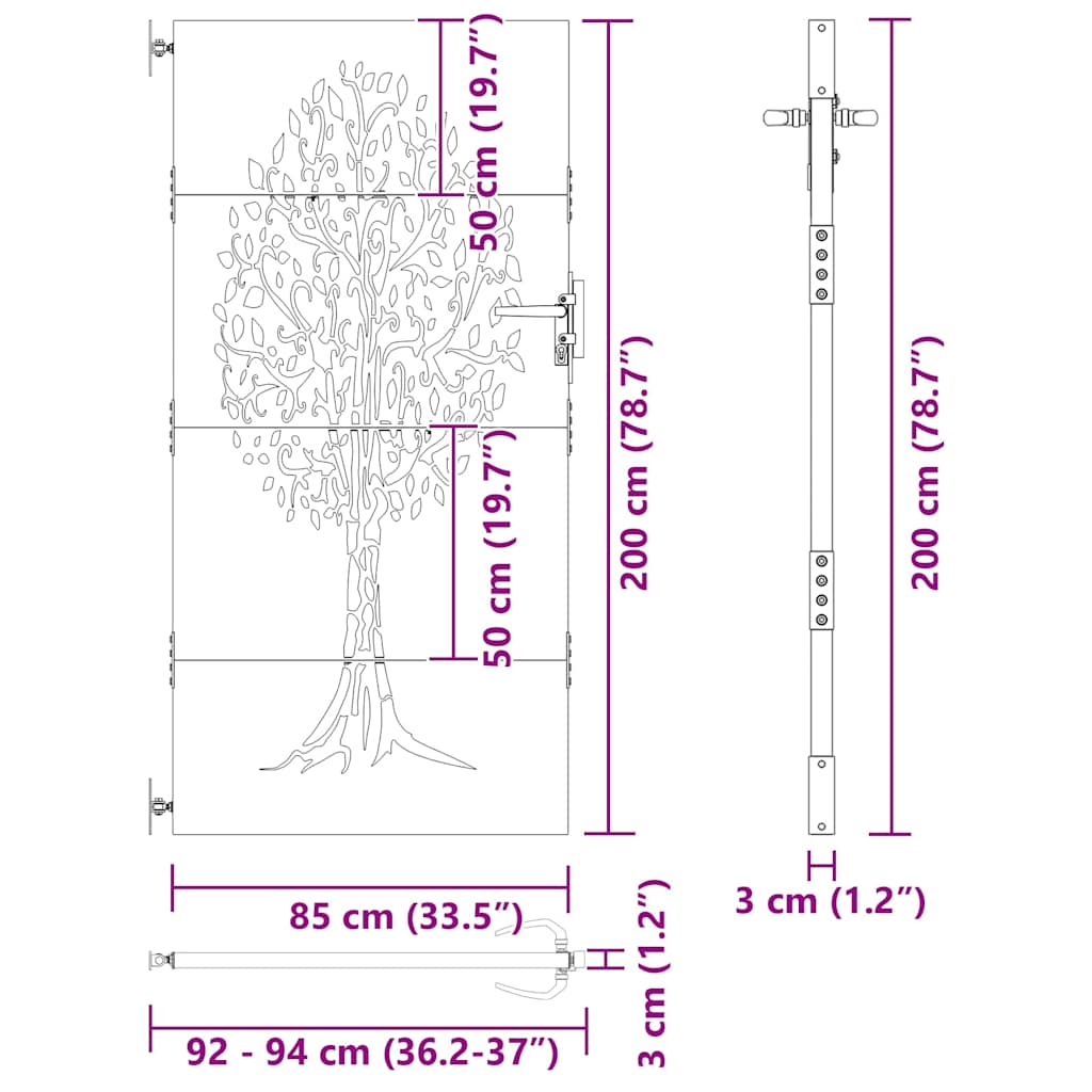 Gartentor 85x75 cm Cortenstahl Baum-Design