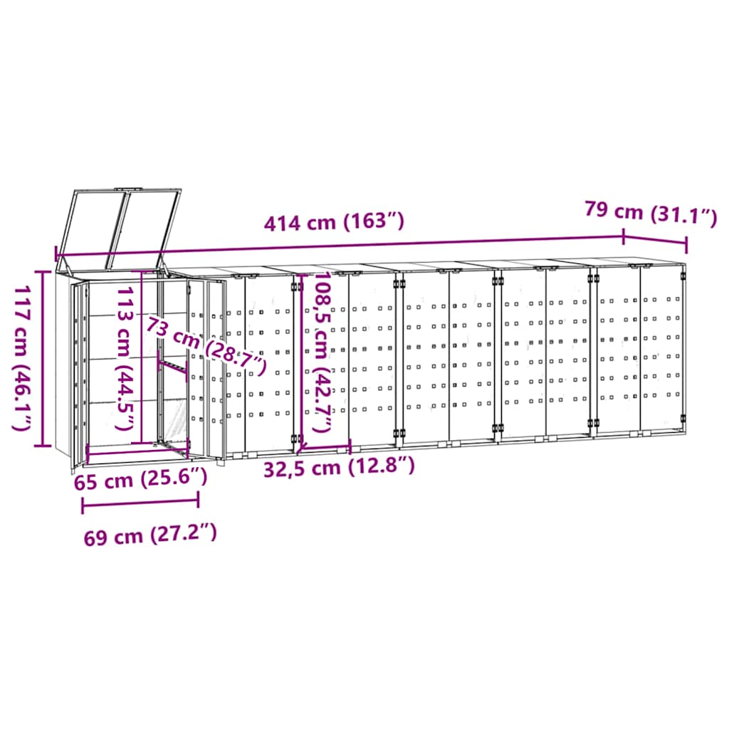 Mülltonnenbox für 2 Tonnen Schwarz 138x79x117 cm Stahl