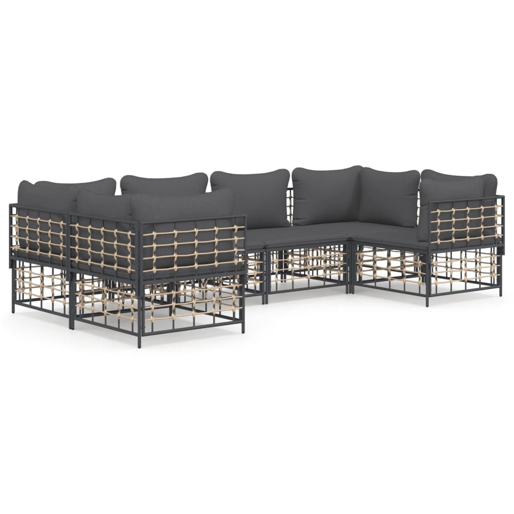 7-tlg. Garten-Lounge-Set mit Kissen Anthrazit Poly Rattan