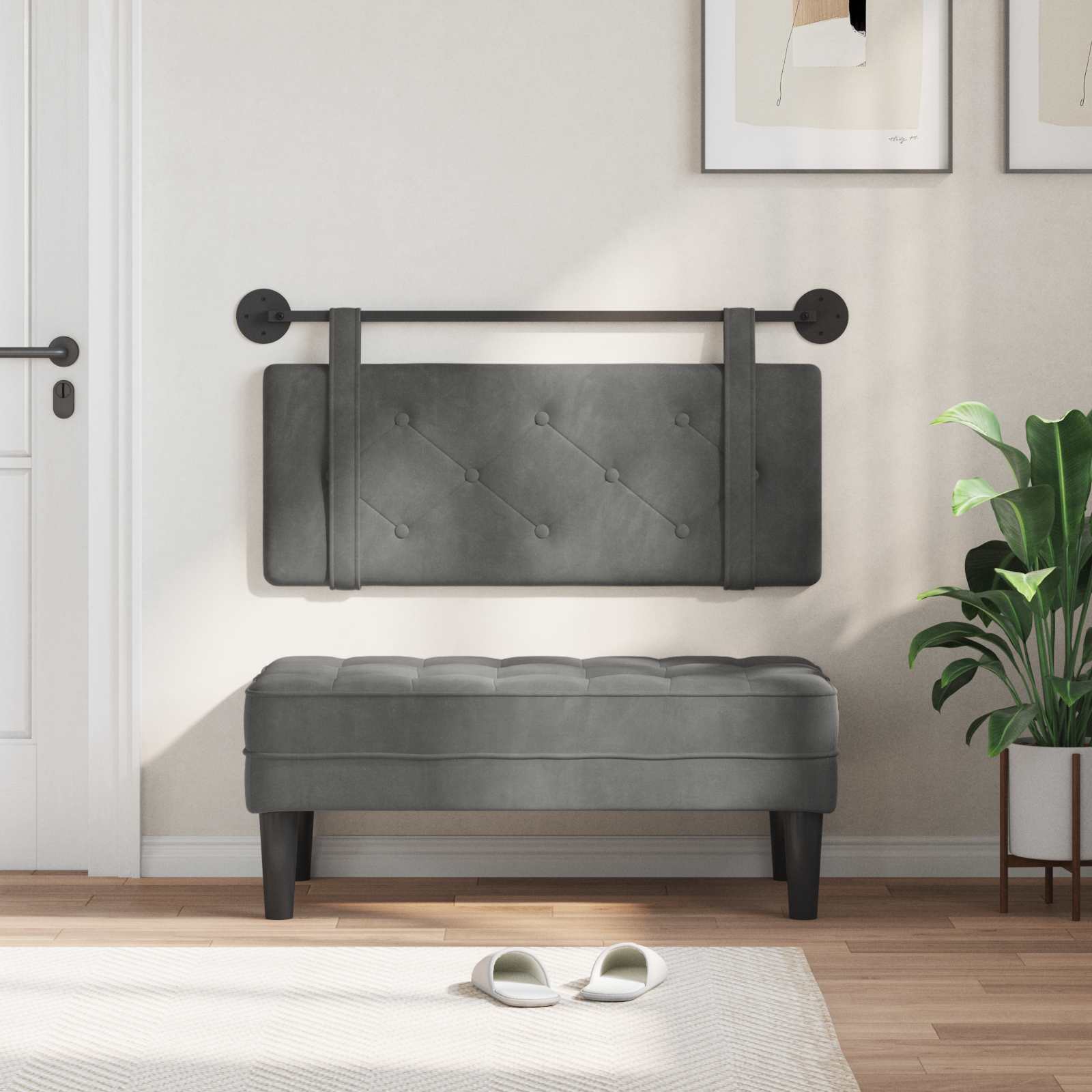 Hängendes Kopfteil Mit LED Licht Hellgrau Samt