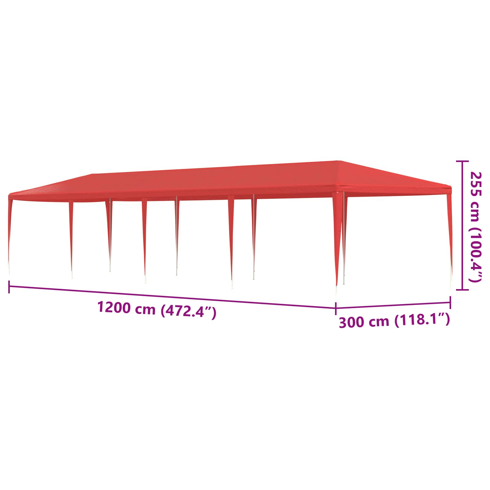 Partyzelt 400 x 300 x 255 cm Rot PE und Stahl