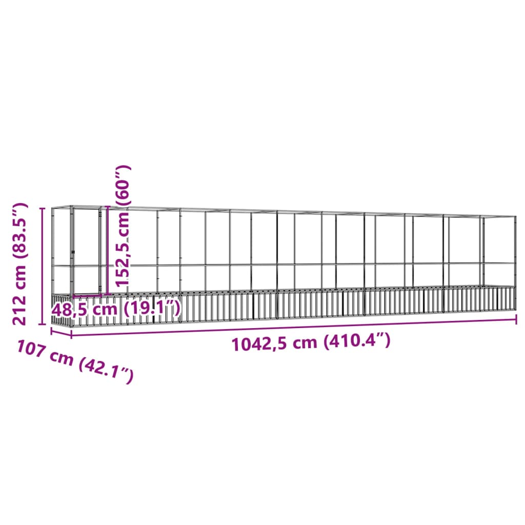 Voliere Silbern 210,5x107x212 cm Stahl