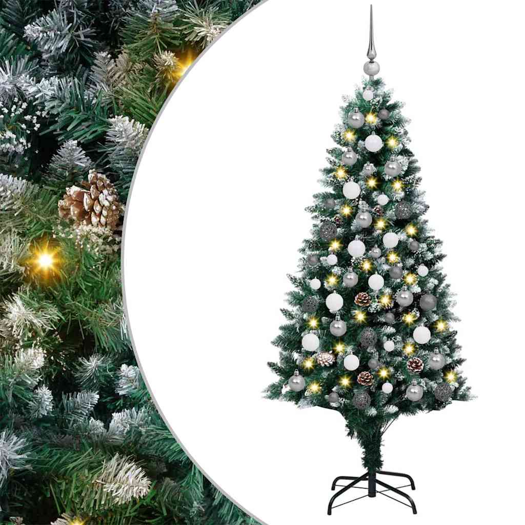 Künstlicher Weihnachtsbaum mit LEDs Kugeln Zapfen 150 cm
