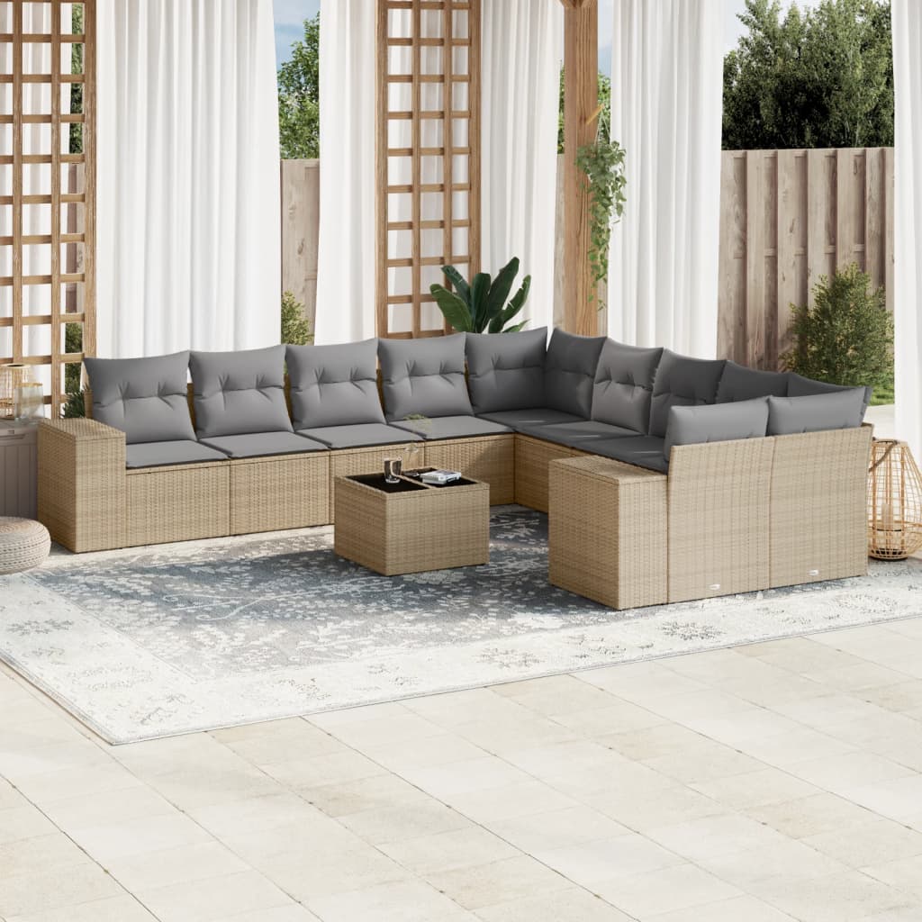 10-tlg. Garten-Sofagarnitur mit Kissen Schwarz Poly Rattan
